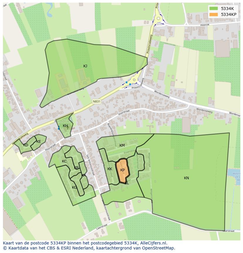 Afbeelding van het postcodegebied 5334 KP op de kaart.