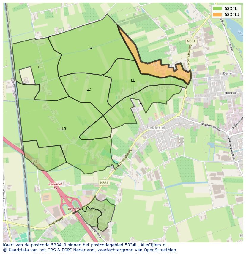 Afbeelding van het postcodegebied 5334 LJ op de kaart.
