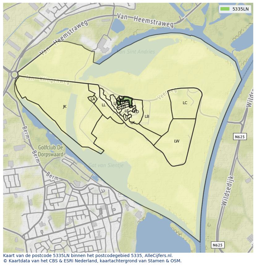 Afbeelding van het postcodegebied 5335 LN op de kaart.