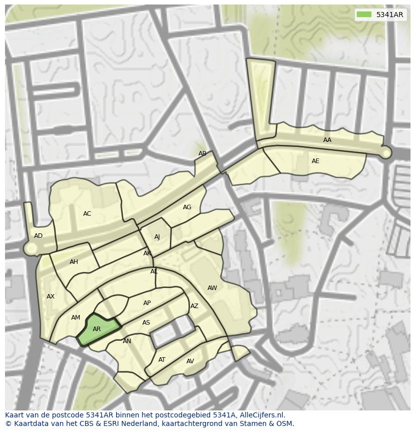 Afbeelding van het postcodegebied 5341 AR op de kaart.