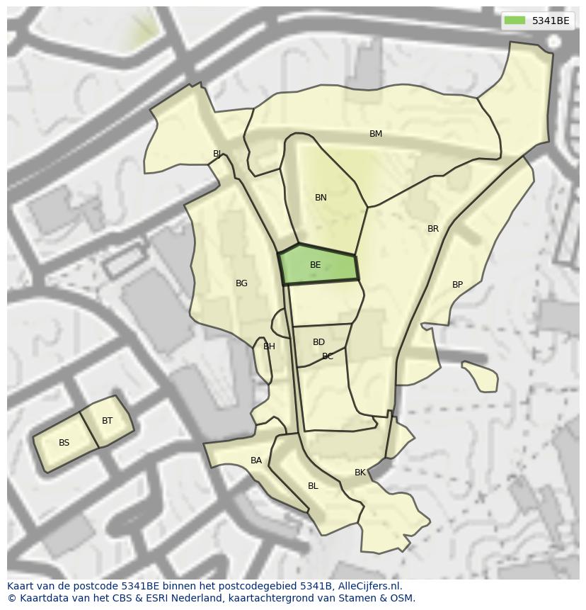 Afbeelding van het postcodegebied 5341 BE op de kaart.
