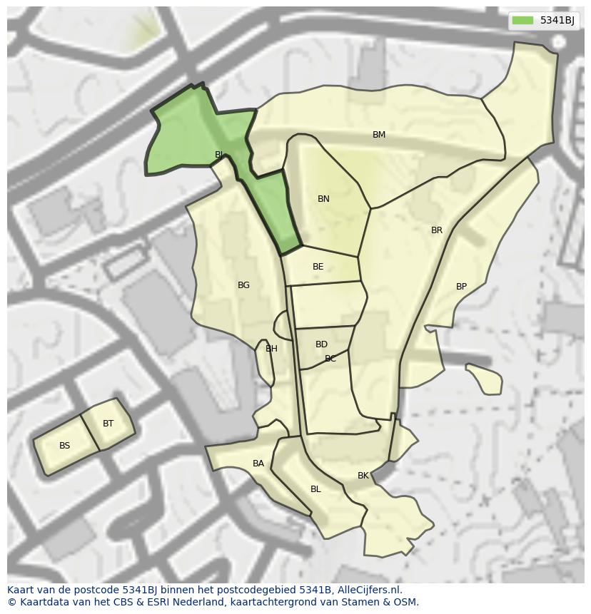Afbeelding van het postcodegebied 5341 BJ op de kaart.