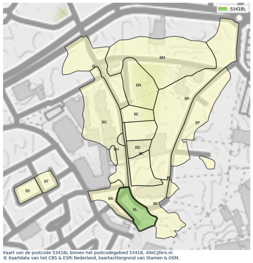 Afbeelding van het postcodegebied 5341 BL op de kaart.