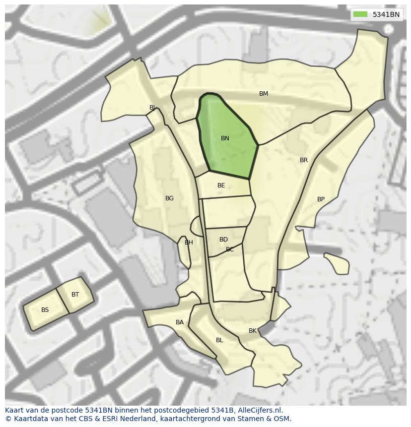 Afbeelding van het postcodegebied 5341 BN op de kaart.