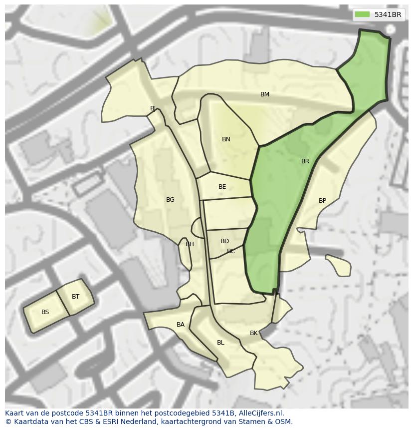 Afbeelding van het postcodegebied 5341 BR op de kaart.
