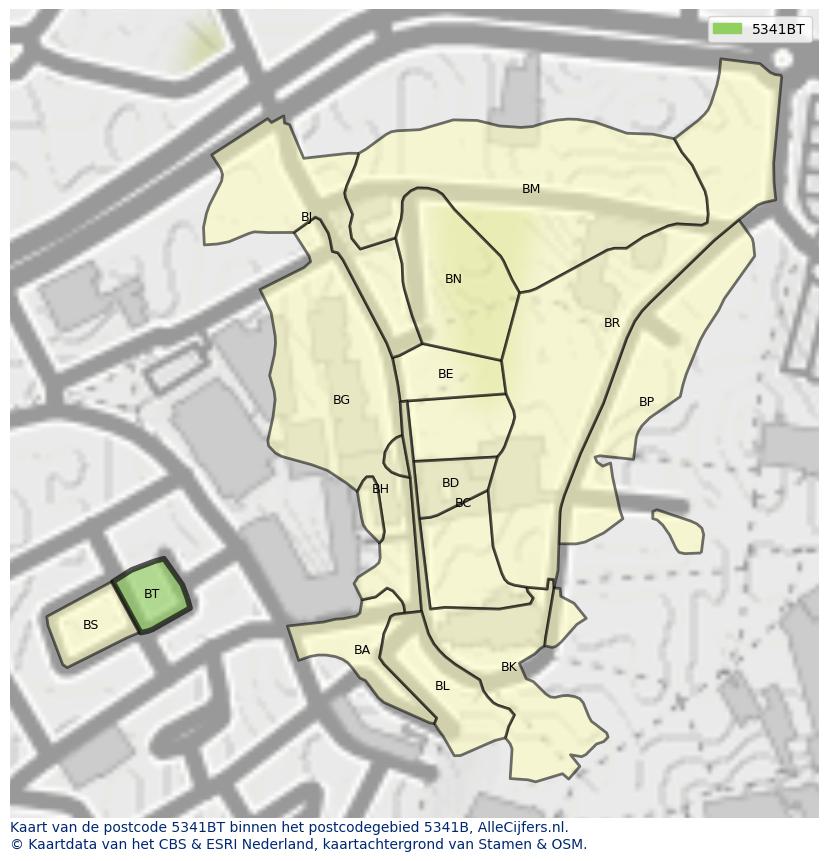 Afbeelding van het postcodegebied 5341 BT op de kaart.