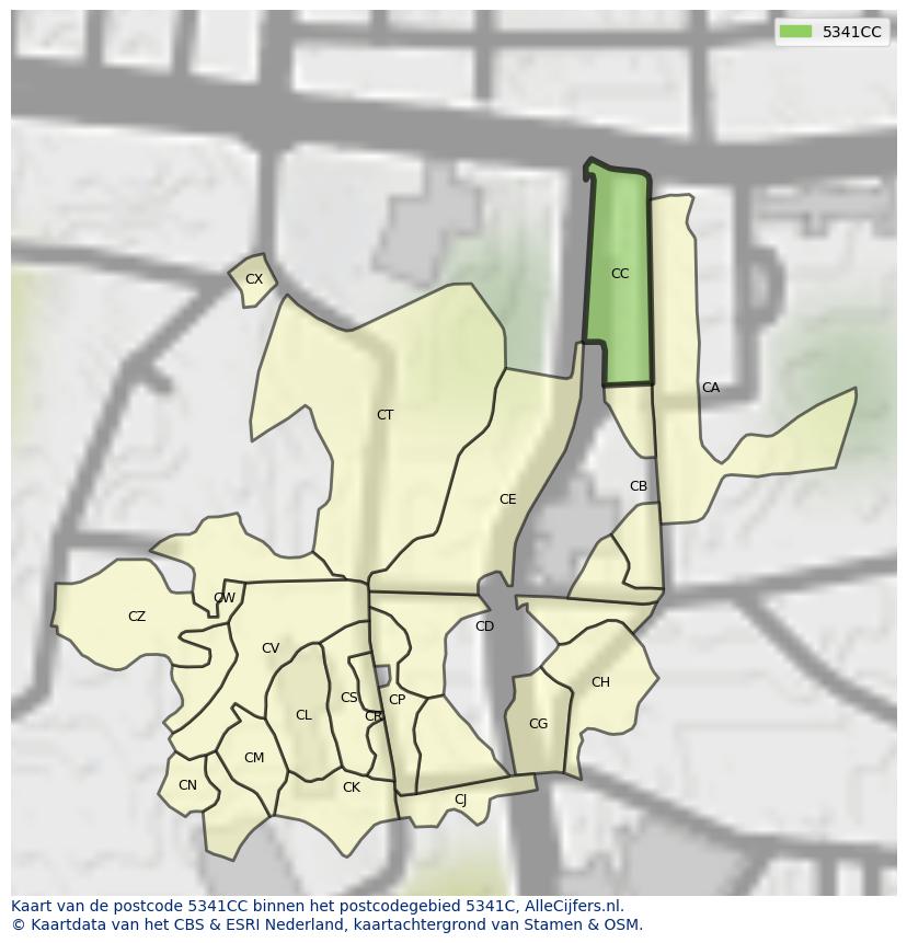 Afbeelding van het postcodegebied 5341 CC op de kaart.
