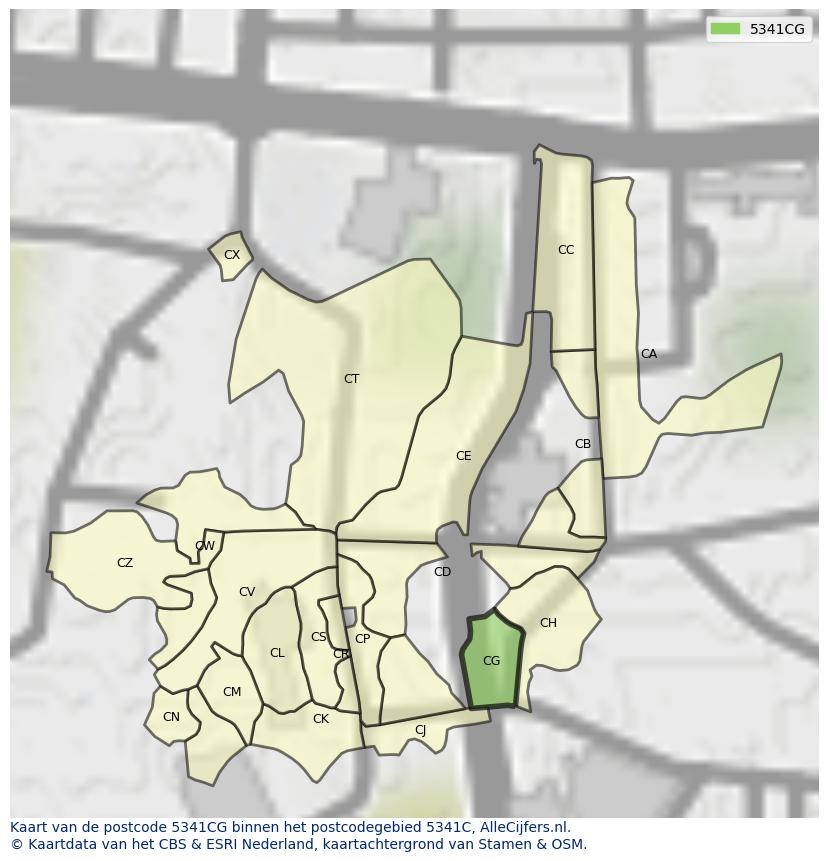 Afbeelding van het postcodegebied 5341 CG op de kaart.