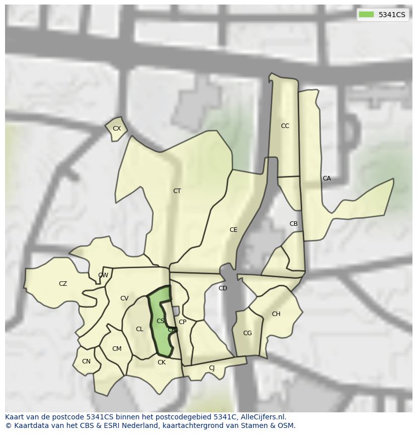 Afbeelding van het postcodegebied 5341 CS op de kaart.