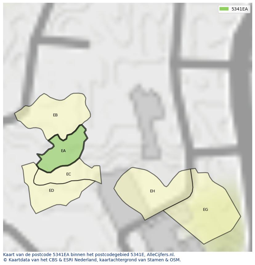 Afbeelding van het postcodegebied 5341 EA op de kaart.