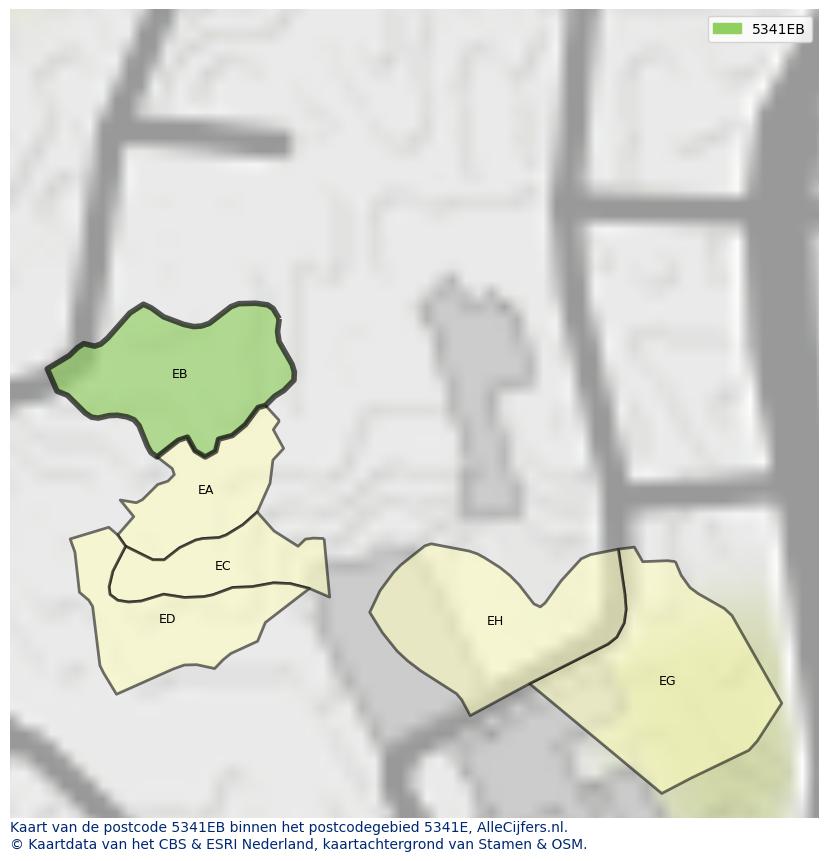 Afbeelding van het postcodegebied 5341 EB op de kaart.