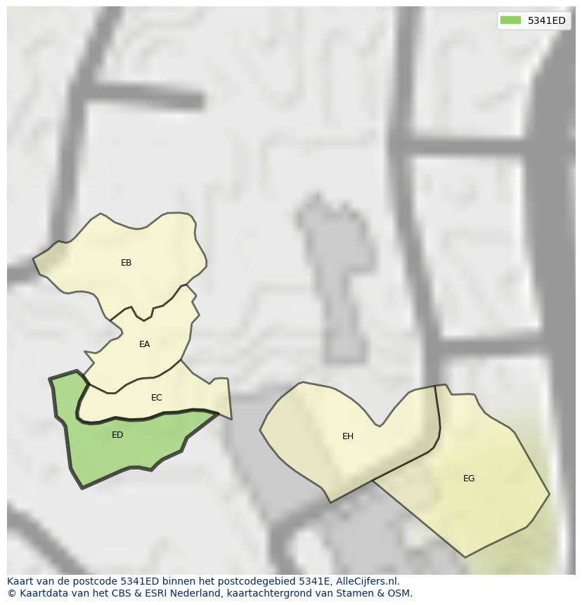Afbeelding van het postcodegebied 5341 ED op de kaart.