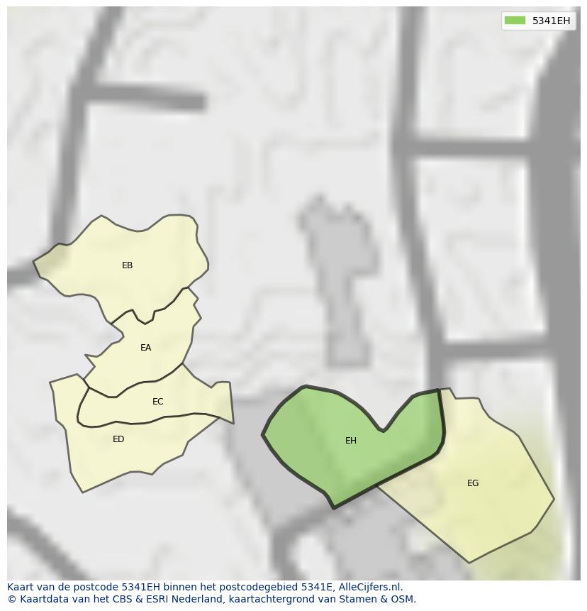 Afbeelding van het postcodegebied 5341 EH op de kaart.