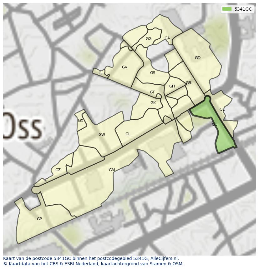 Afbeelding van het postcodegebied 5341 GC op de kaart.