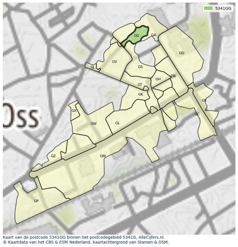 Afbeelding van het postcodegebied 5341 GG op de kaart.