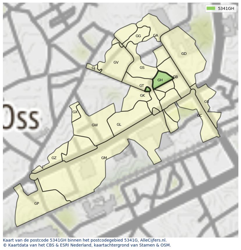 Afbeelding van het postcodegebied 5341 GH op de kaart.