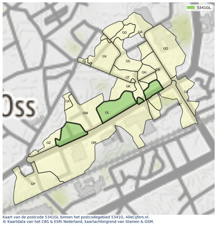 Afbeelding van het postcodegebied 5341 GL op de kaart.