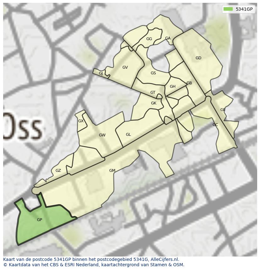 Afbeelding van het postcodegebied 5341 GP op de kaart.