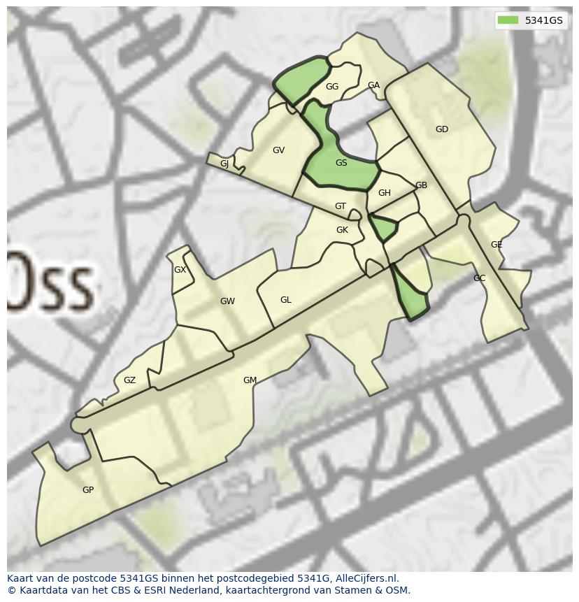 Afbeelding van het postcodegebied 5341 GS op de kaart.