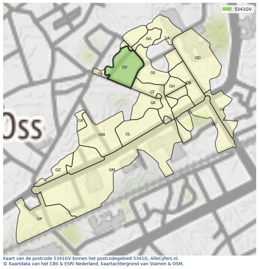 Afbeelding van het postcodegebied 5341 GV op de kaart.