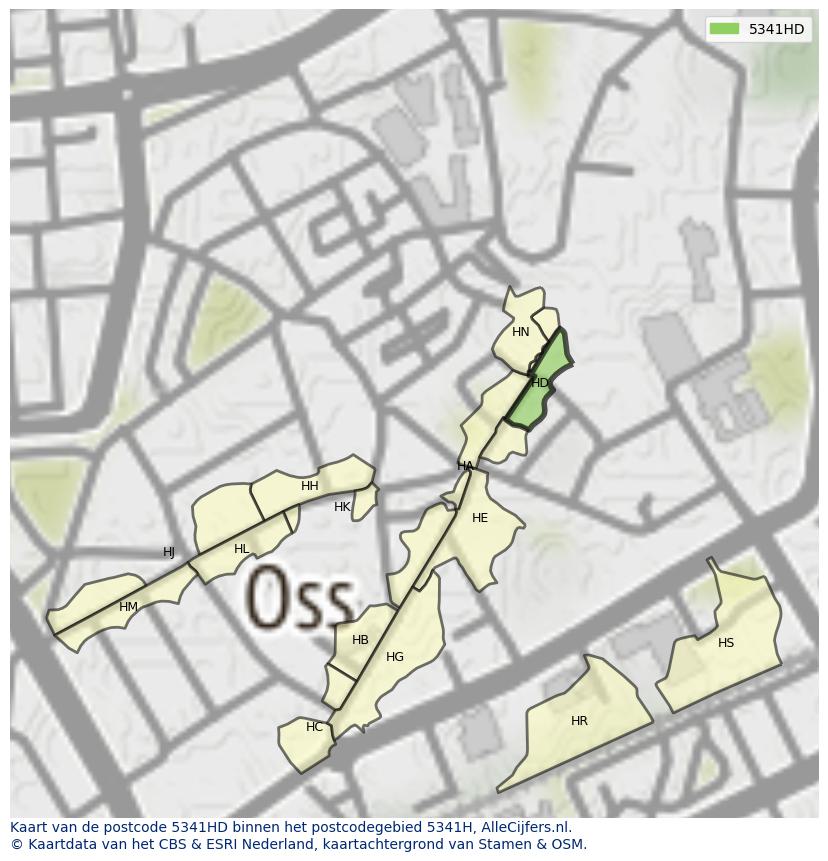 Afbeelding van het postcodegebied 5341 HD op de kaart.