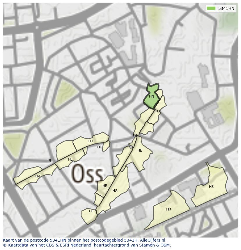 Afbeelding van het postcodegebied 5341 HN op de kaart.