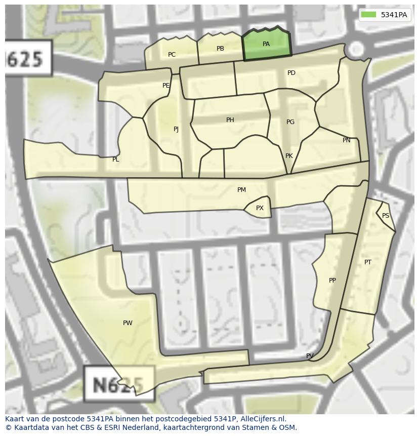 Afbeelding van het postcodegebied 5341 PA op de kaart.