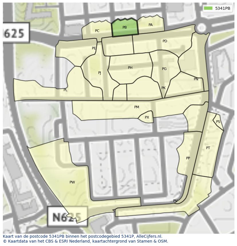 Afbeelding van het postcodegebied 5341 PB op de kaart.