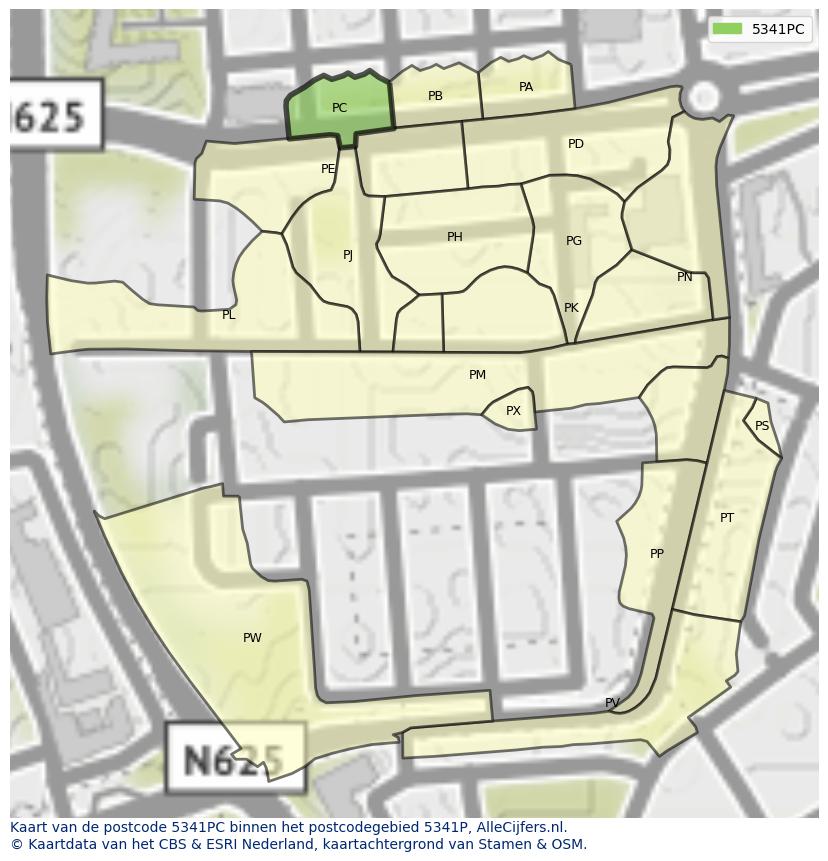 Afbeelding van het postcodegebied 5341 PC op de kaart.