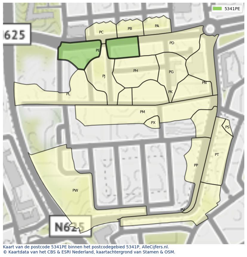 Afbeelding van het postcodegebied 5341 PE op de kaart.