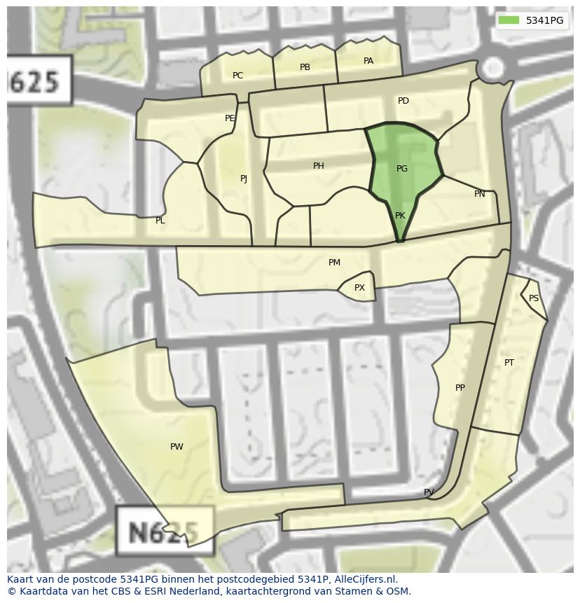 Afbeelding van het postcodegebied 5341 PG op de kaart.