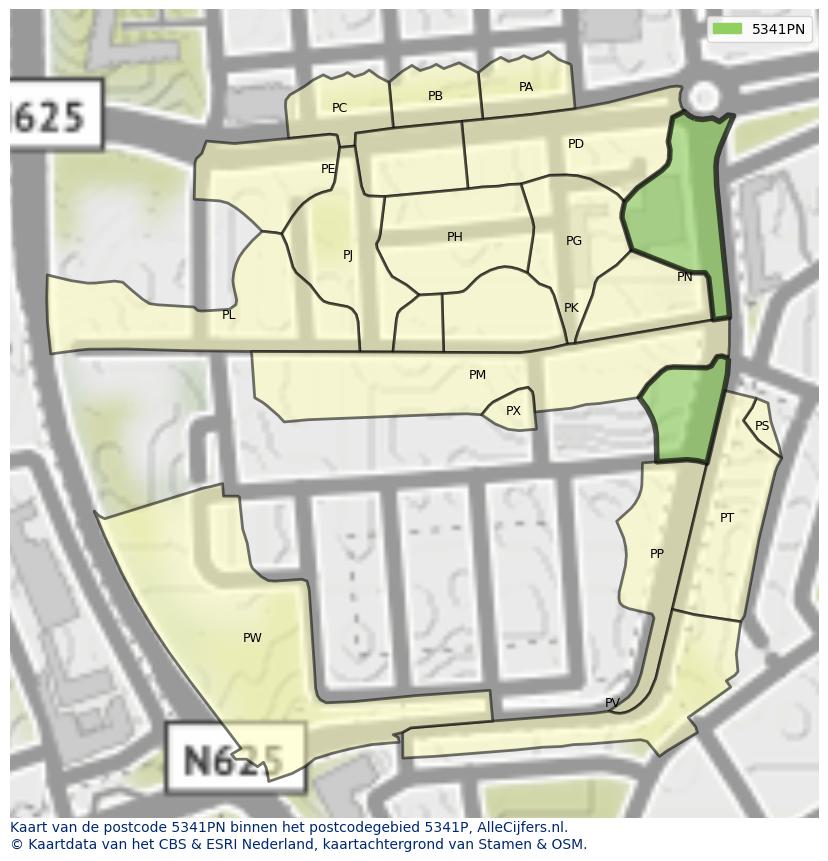 Afbeelding van het postcodegebied 5341 PN op de kaart.