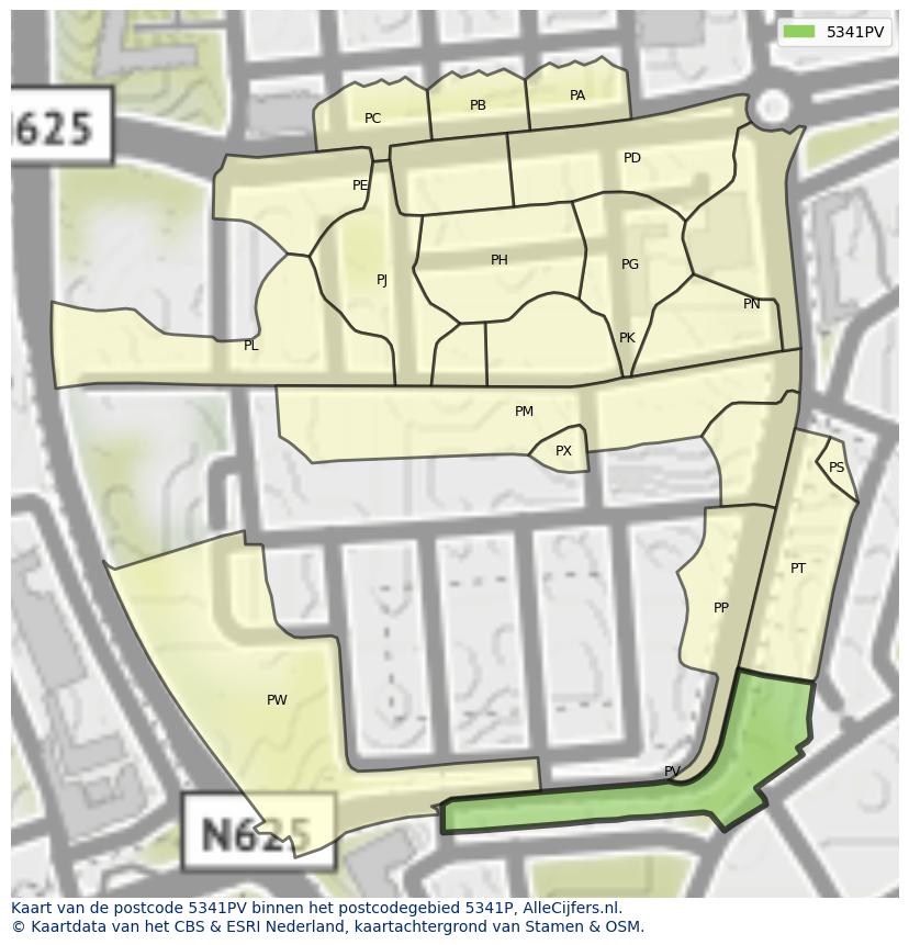 Afbeelding van het postcodegebied 5341 PV op de kaart.