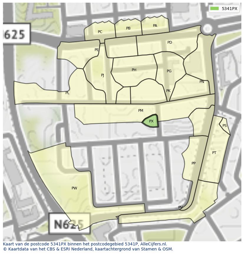 Afbeelding van het postcodegebied 5341 PX op de kaart.