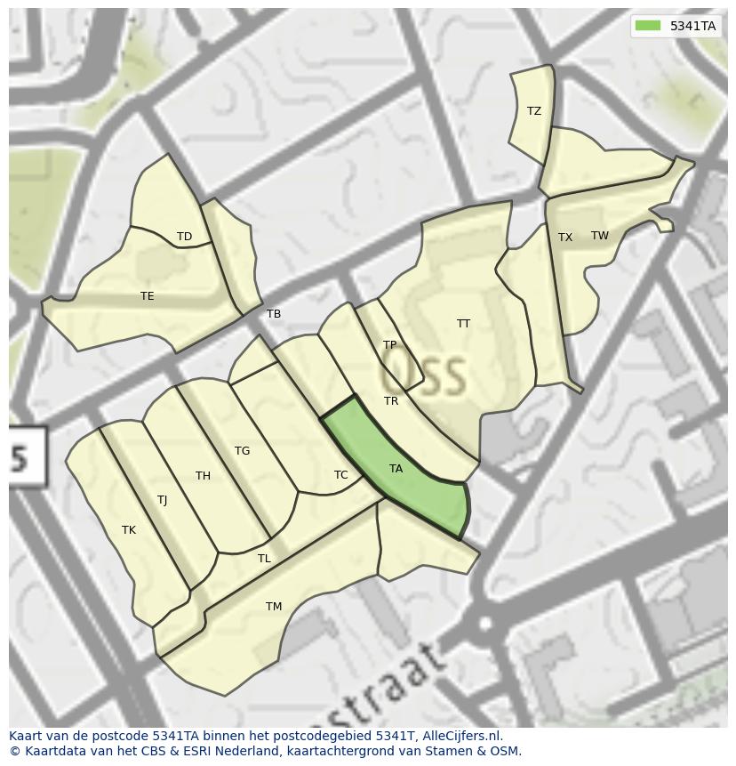 Afbeelding van het postcodegebied 5341 TA op de kaart.