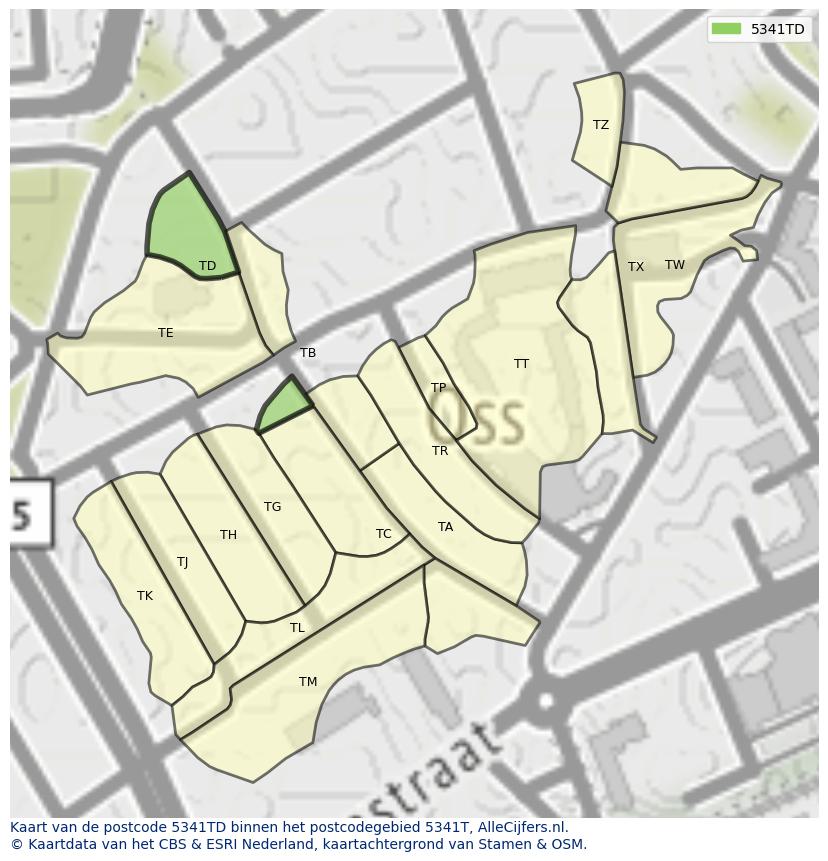 Afbeelding van het postcodegebied 5341 TD op de kaart.