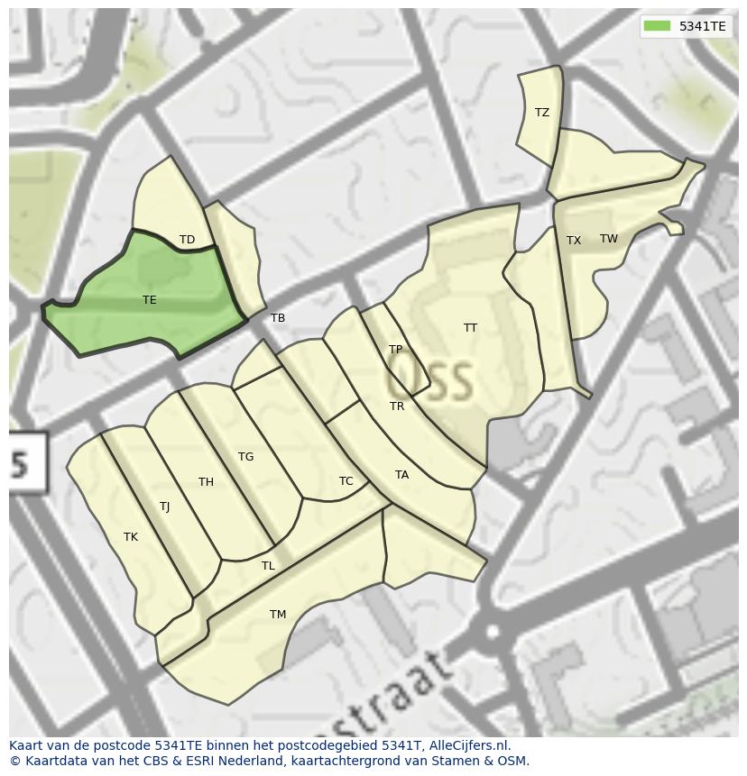 Afbeelding van het postcodegebied 5341 TE op de kaart.