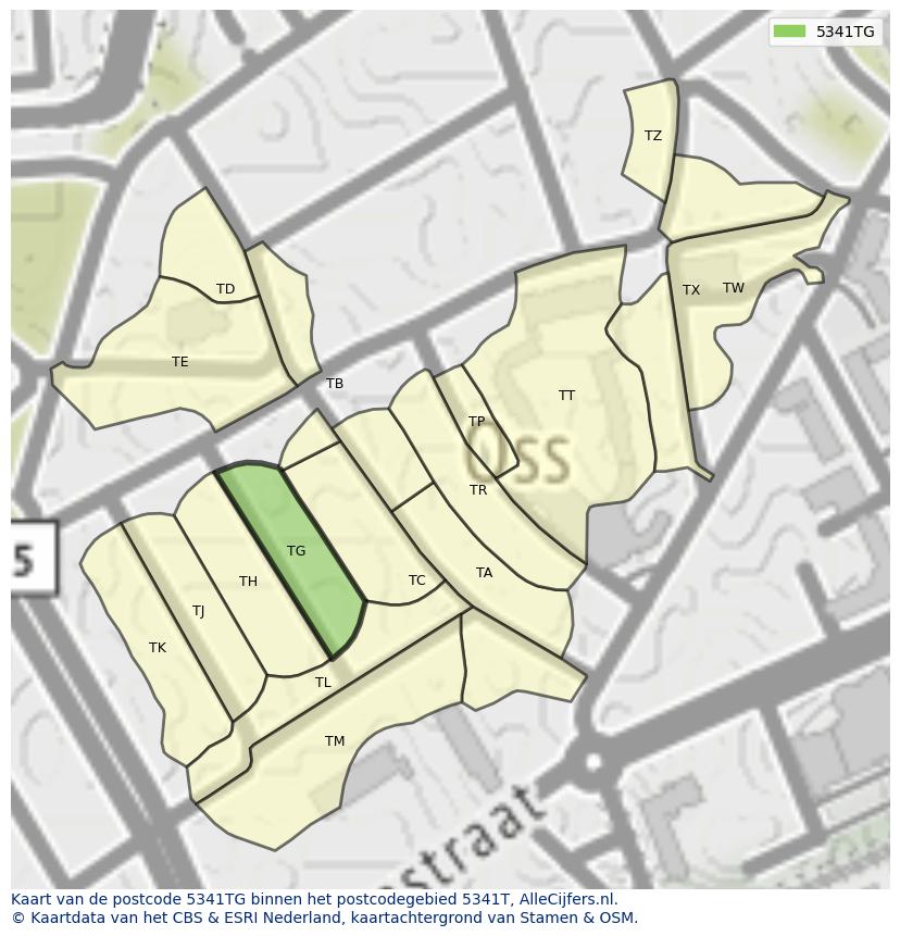 Afbeelding van het postcodegebied 5341 TG op de kaart.