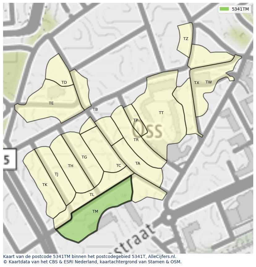 Afbeelding van het postcodegebied 5341 TM op de kaart.