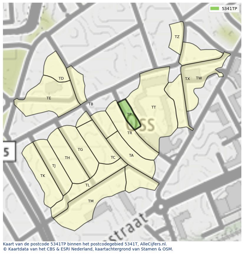 Afbeelding van het postcodegebied 5341 TP op de kaart.