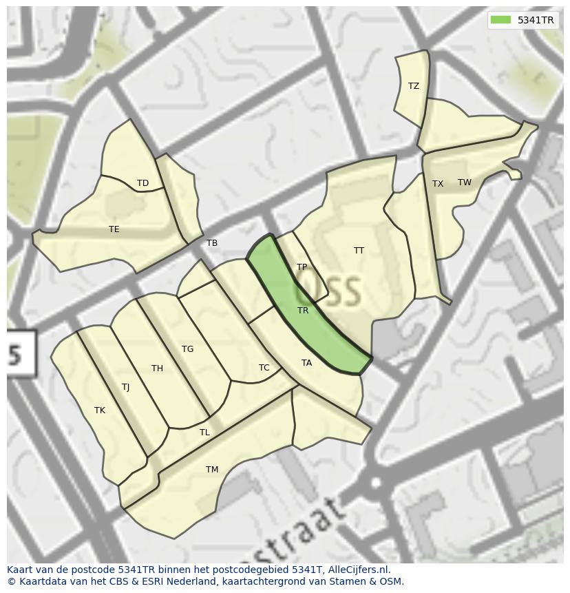 Afbeelding van het postcodegebied 5341 TR op de kaart.
