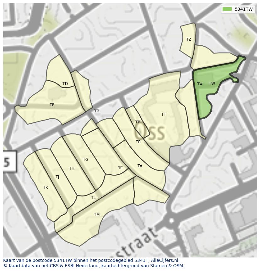 Afbeelding van het postcodegebied 5341 TW op de kaart.