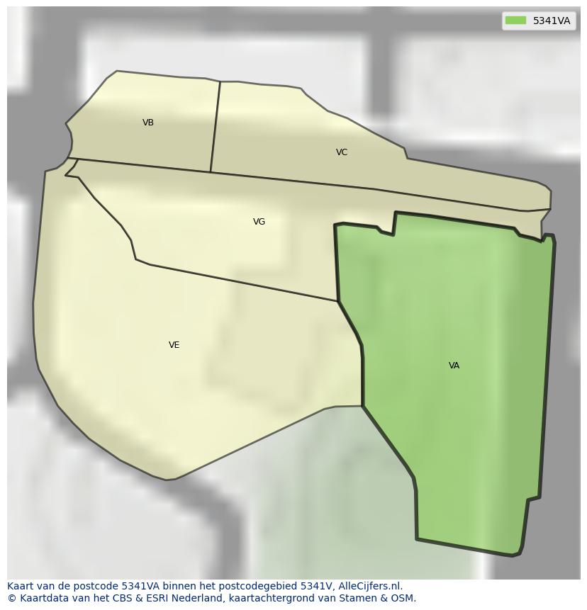 Afbeelding van het postcodegebied 5341 VA op de kaart.