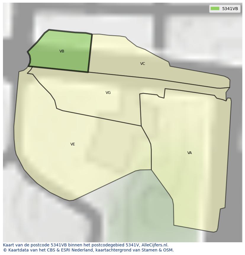 Afbeelding van het postcodegebied 5341 VB op de kaart.
