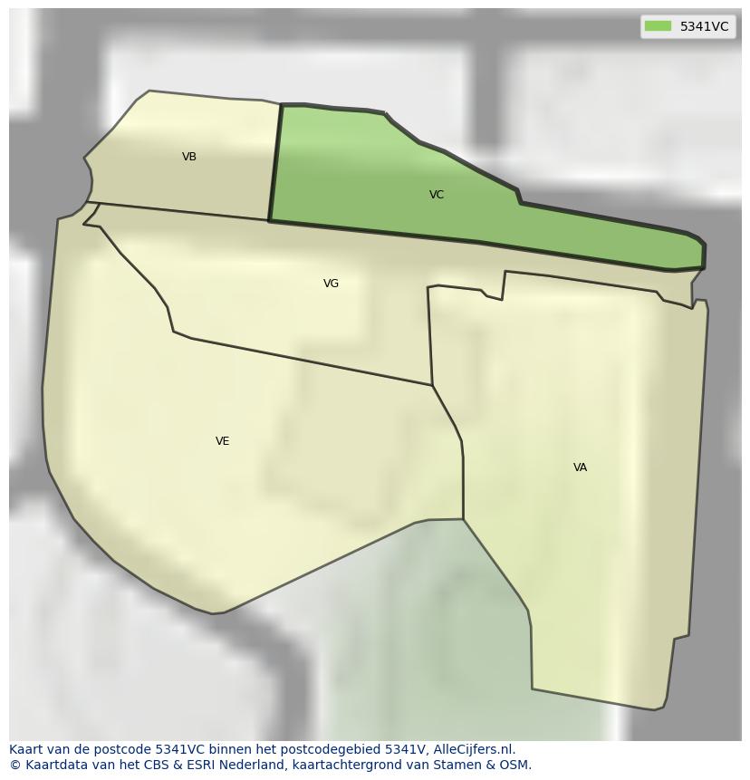 Afbeelding van het postcodegebied 5341 VC op de kaart.