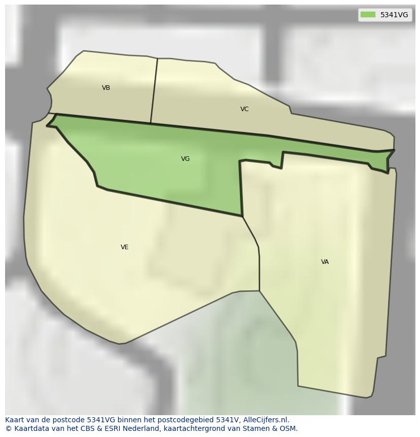 Afbeelding van het postcodegebied 5341 VG op de kaart.
