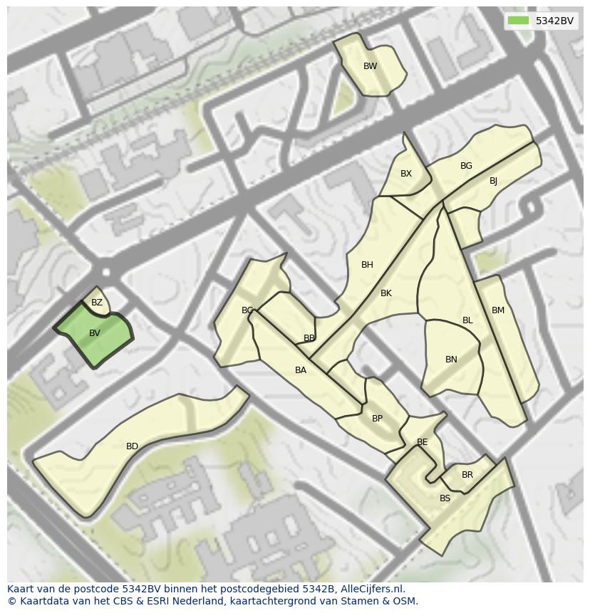 Afbeelding van het postcodegebied 5342 BV op de kaart.