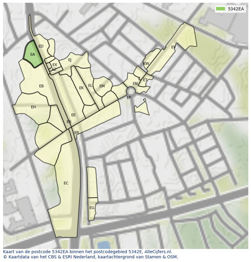 Afbeelding van het postcodegebied 5342 EA op de kaart.