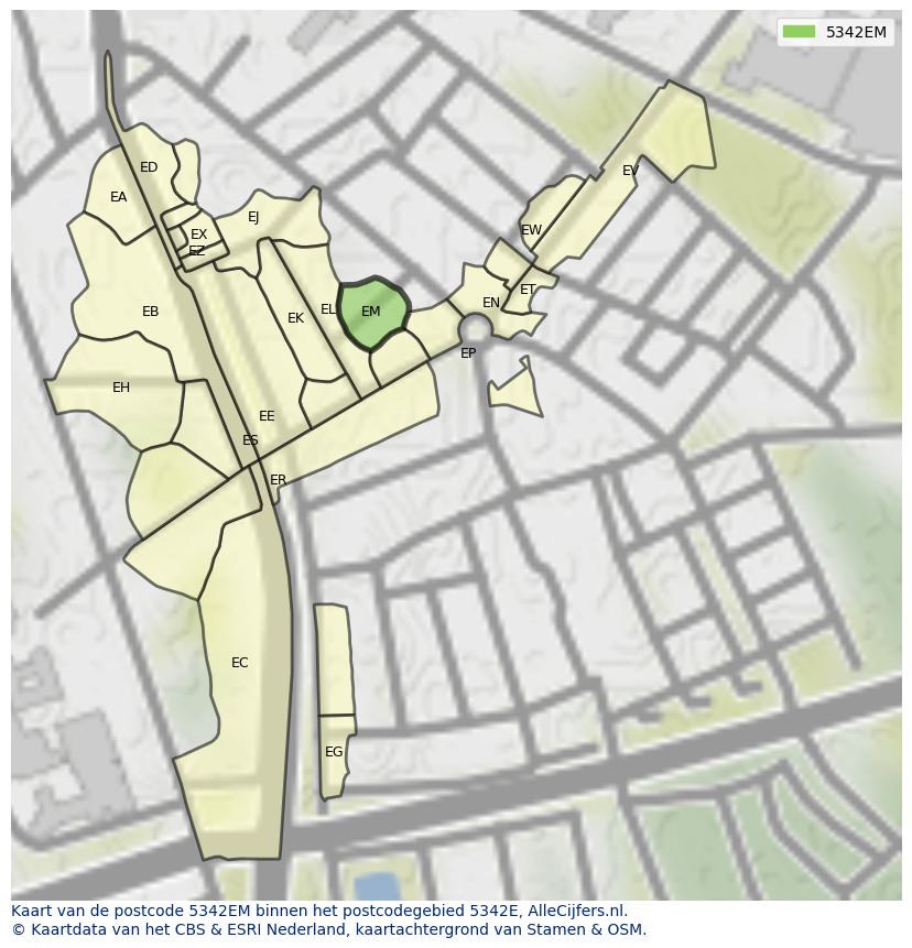 Afbeelding van het postcodegebied 5342 EM op de kaart.