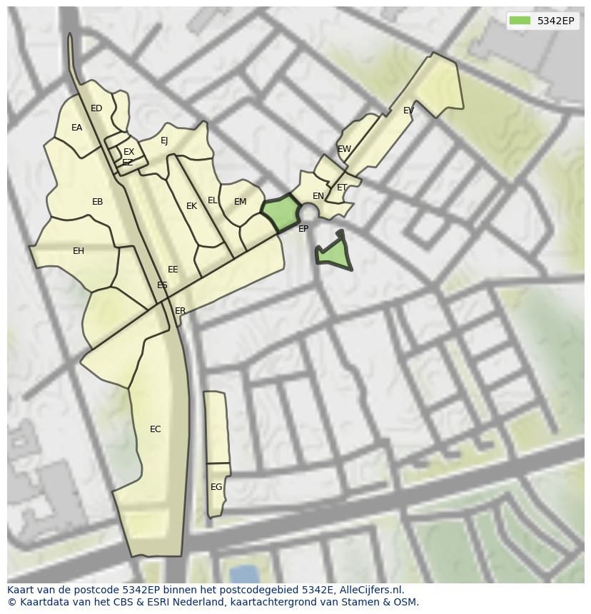 Afbeelding van het postcodegebied 5342 EP op de kaart.